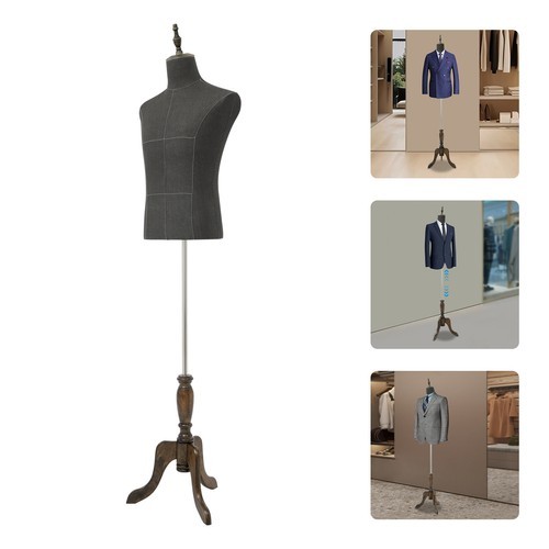 DUYIWAA Male Dress Form, 59.06-70.87" Adjustable Height Male Mannequin Males Mannequin Torso Body with Wooden Tripod Stand for Display and Sewing (Black, 59.05-70.86")