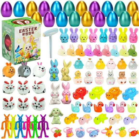DUYIWUE 20 PCS Prefilled Easter Eggs, Easter Egg Smash Surprise Toys, Easter Decorations Cartoon Egg Hammer Set for Kids, Easter Egg Hunt, Basket Stuffers, Party Favors