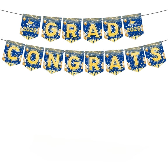 DUYIWUE 2026 Graduation Party Decorations 1 PCS, Blue and Gold Congrats Grad Banner, Class of 2026 Hanging Bunting for High School College Graduation Ceremony Party Supplies
