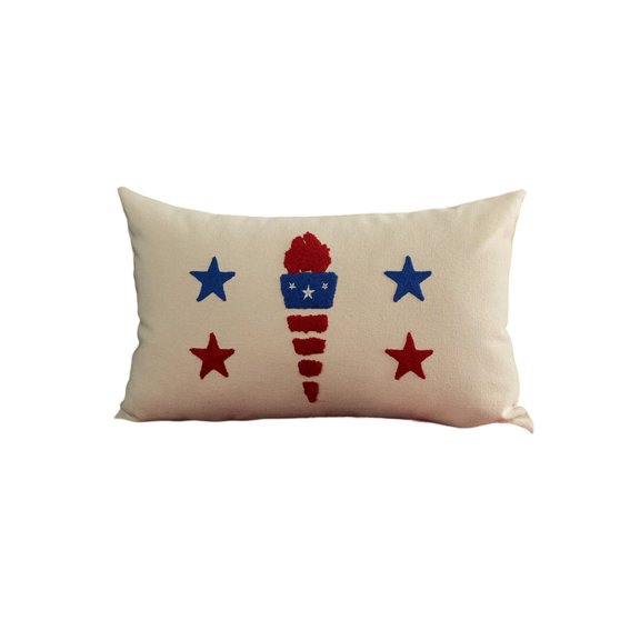 DUYIWUE 4th of July Throw Pillowcover 11.8 × 20 inch, Independence Day Patriotic Throw Pillow Case with with Insert and Tufted Star Pattern, Memorial Day Flag Day Decor for Sofa Couch Bed
