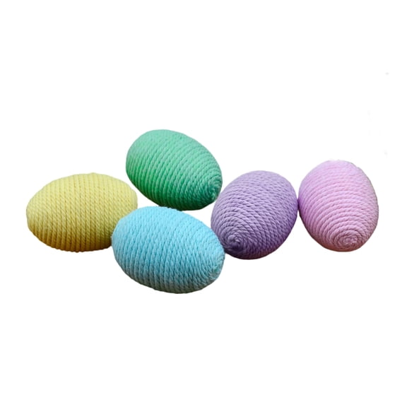 DUYIWUE 5 PCS Easter Colorful Egg Decoration 2.36 inches, Rustic Rope Decorative Eggs Colorful Twine Eggs, for Easter Basket Stuffers, Easter Bowl Filler, Party Birthday Supply