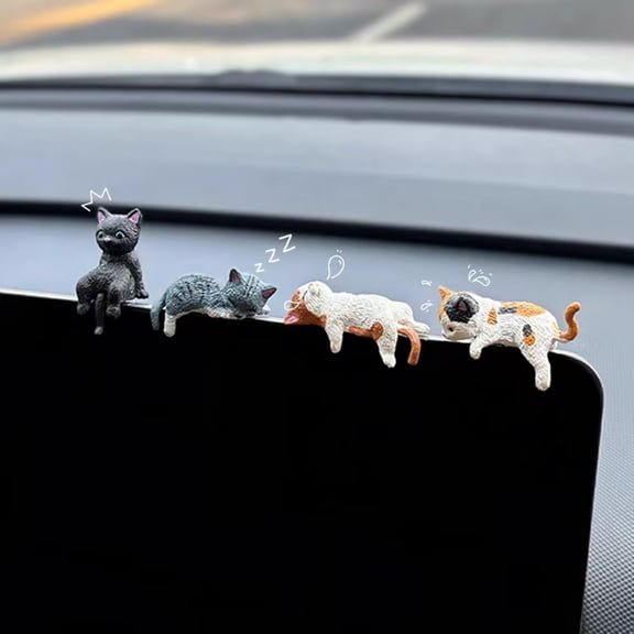 DUYIWUE 5 PCS Mini Cat Figurines Car Dashboard Accessories Decor, Cute Resin Cat Ornaments for Rearview Mirror Desk Decorations, Funny Car Gifts Interior Decors
