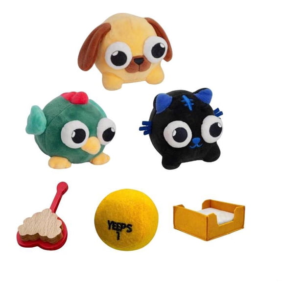 DUYIWUE 6 PCS Yeeps Pet Hide and Seek Plush Doll, Funny Dog, Cat, Bird, Ball and Bed Plush Toys, Collectable Game Peripherals Toys for Kids and Game Fans