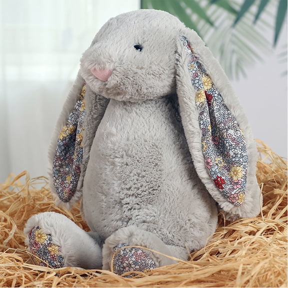 DUYIWUE Easter Blossom Bunny Plush Toys 7.8 inches, Easter Bunny Stuffed Animals with Floral Blossom Print Ears and Feet, Soft Cuddly Rabbit Plushie Hug Pillow Gift for Kids and Adult
