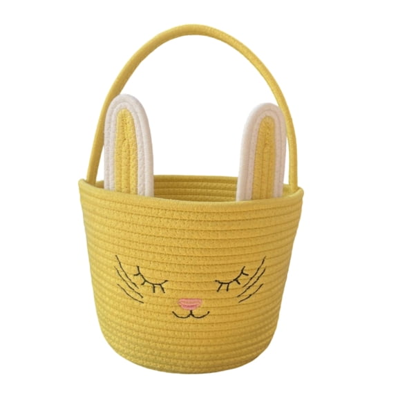 DUYIWUE Easter Bunny Basket 15 inches, Woven Cotton Rope Storage Basket with Rabbit Ears and Handles, Easter Egg Hunt Storage Basket Bags Easter Gifts for Kids