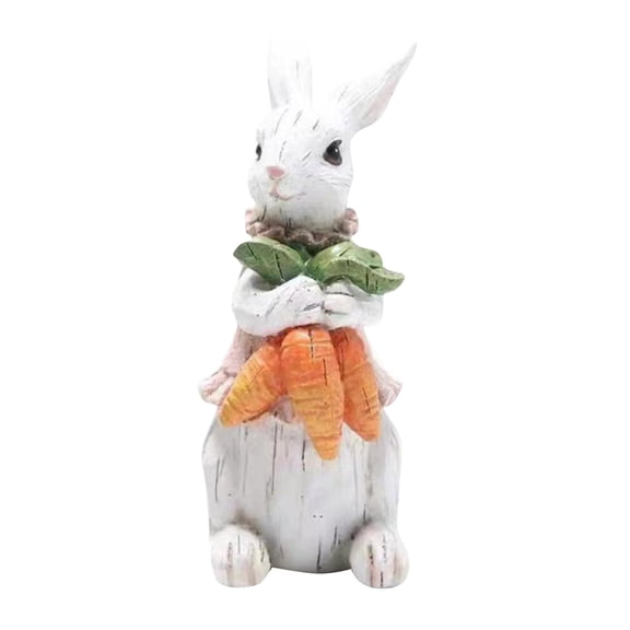 DUYIWUE Easter Bunny Figurines 5.5 inches, Hand-Painted Resin Rabbits Holding Carrot, Rustic Farmhouse Spring Tabletop Decor, Cute Easter Decorations Gift for Home, Shelf, Mantel
