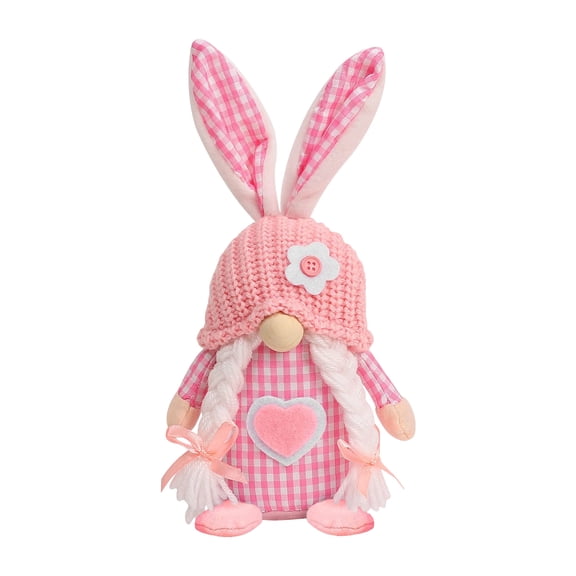 DUYIWUE Easter Bunny Gnome Plush 8.3 inches, Pink & White Buffalo Plaid Easter Gnome, for Tiered Tray Farmhouse Home Table Decor, Easter Gifts