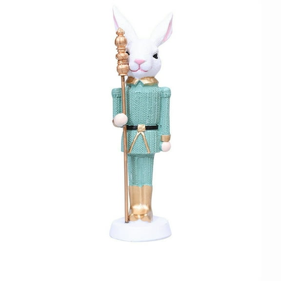DUYIWUE Easter Bunny Nutcracker Figurines 7 inches, Resin Rabbit Statue with Scepter Nutcracker Soldier Figures Tabletop Ornaments, for Festival Holiday Party Mantel Shelf Decor