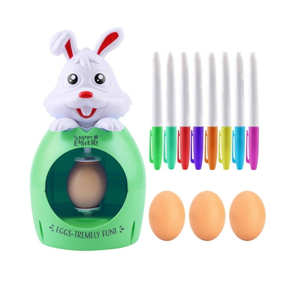 DUYIWUE Easter Egg Decorating Kit 8.8 inches, DIY Egg Coloring Spinner with 3 Plastic Eggs & 8 Colorful Markers, Easter Gift Basket Stuffers for Kids Boys Girls