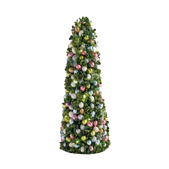 DUYIWUE Easter Egg Tree with Artificial Boxwood Greenery 19.5 inches, LED Lighted Tabletop Topiary Decor for Spring Home Party, Pastel Multi-Color Egg Centerpiece Indoor Gift Ideas