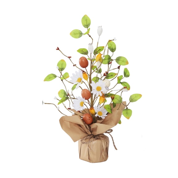 DUYIWUE Easter Egg Tree Decorations 15.75 inches, Artificial Daisy Flower Potted Plants, Faux Easter Eggs Floral Twig Spray Bonsai Tree for Spring Home Party Wedding Holiday Decoration