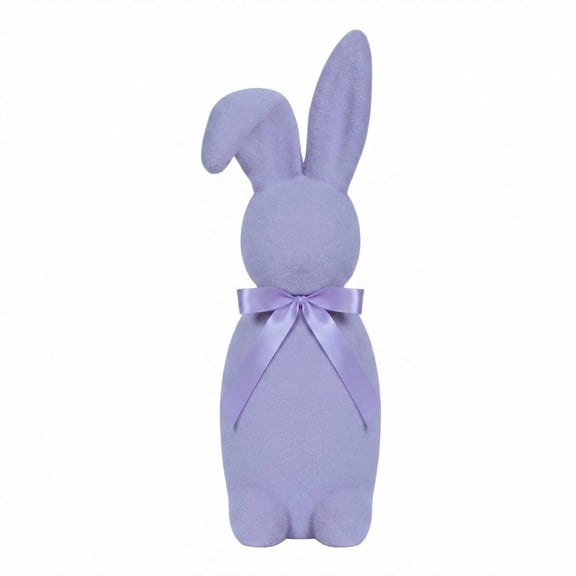 DUYIWUE Easter Flocked Bunny Figurine 16.5 inches, Flocking Rabbit Figurines with Bow Ties, Adorable Spring Tabletop Ornaments, for Tables Garden Yard Home Decor