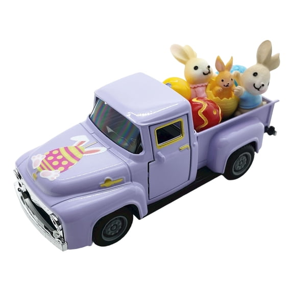 DUYIWUE Easter Metal Truck 5.7 inches, Spring Easter Metal Truck with Mini Bunny Family and Color Eggs Ornaments, Spring Farmhouse Vintage Pickup Car Decor for Tabletop Centerpiece Home Kitchen