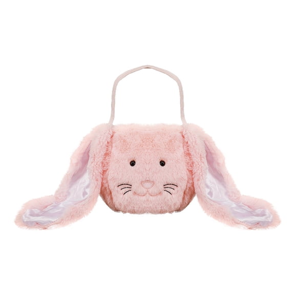 DUYIWUE Easter Plush Bunny Basket 11.8 inches, Pink Bunny Basket with Floppy Long Ears and Handle, for Easter Eggs Hunt Candy Gifts Storage