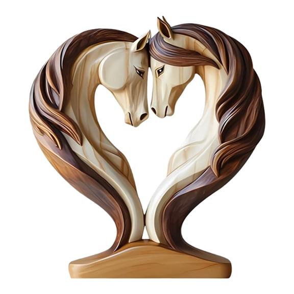 DUYIWUE Wooden 2D Horse Figurine 7.8 inches, Horse Intertwined Wooden Ornament, Vintage Horse Statue Desktop Ornament for Home Office Display