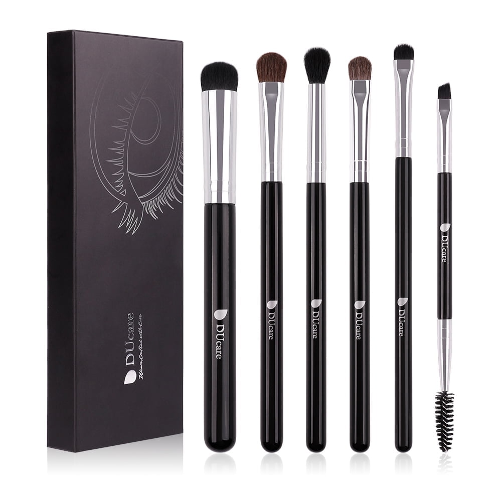DUcare 6 Piece Angled Eyeshadow and Eyebrow Makeup Brush Set, Synthetic Hair, Black