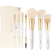 DUcare 7-Piece Professional Travel Makeup Brush Set   Compact Luxury Brushes with Beige-Accented Pouch