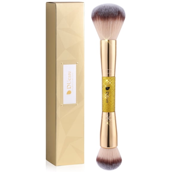DUcare Double-Ended Blush & Powder Brush - Duo Bronzer & Blush Tool for Cream & Powder Formulas