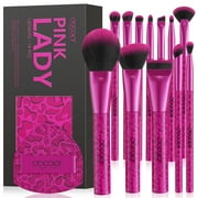 docolor Makeup Brushes 12PCS Pink Leopard Makeup Brush Set with 1PC Large Powder Puffs