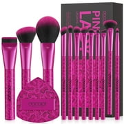 docolor Makeup Brushes 12PCS Pink Leopard Makeup Brush Set with 1PC Large Powder Puffs