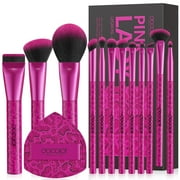 docolor Makeup Brushes 12PCS Pink Leopard Makeup Brush Set with 1PC Large Powder Puffs