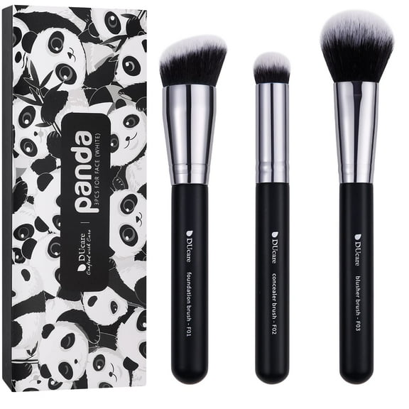 DUcare Makeup Kabuki Brushes 3Pcs Foundation Brush Contour Brush Concealer Brush Blusher Brush Bronzer Travel Buffing Stippling Contour Liquid Blending Makeup Brush Set Black