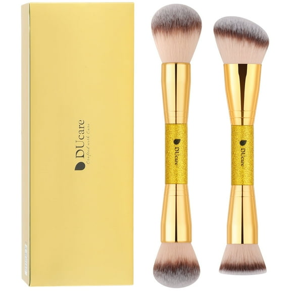 DUcare Professional 2-Piece Dual-Ended Brush Set - Blush/Bronzer & Foundation/Contour with Glitter Handles