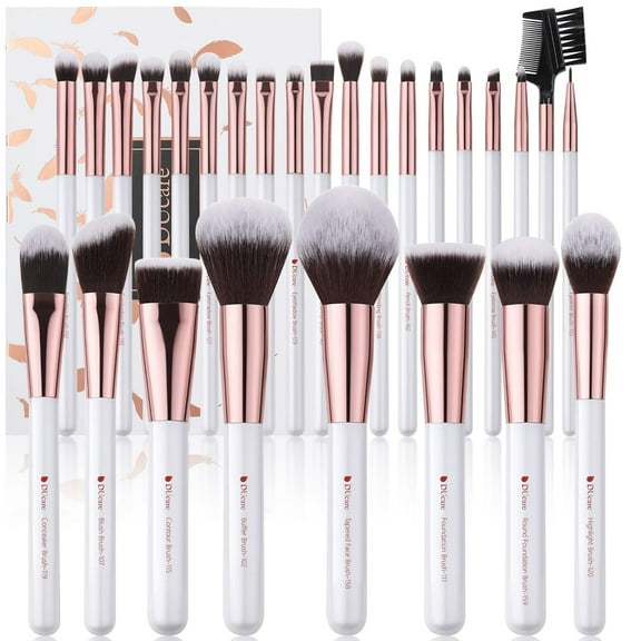 DUcare Professional 27-Piece Vegan Makeup Brush Set - White Luxury Kabuki, Foundation, Blending & Eyeshadow Brushes with Gift Box (FSC Certified)