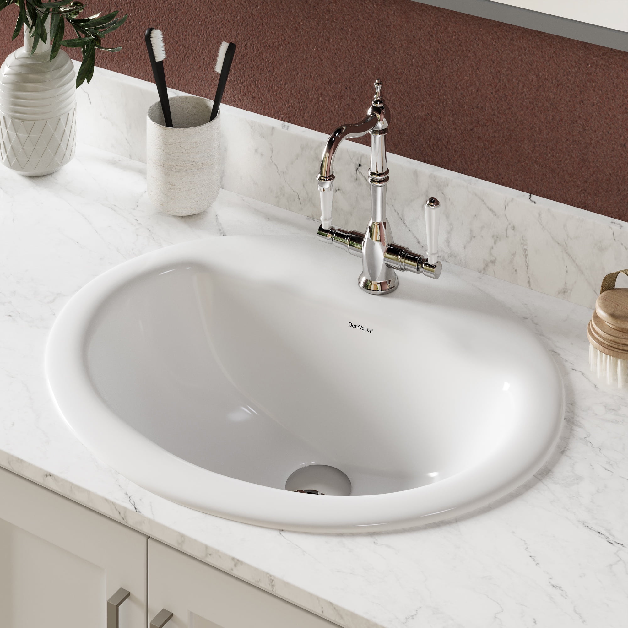 20'' x 17'' White Ceramic Oval Drop-In Bathroom Sink