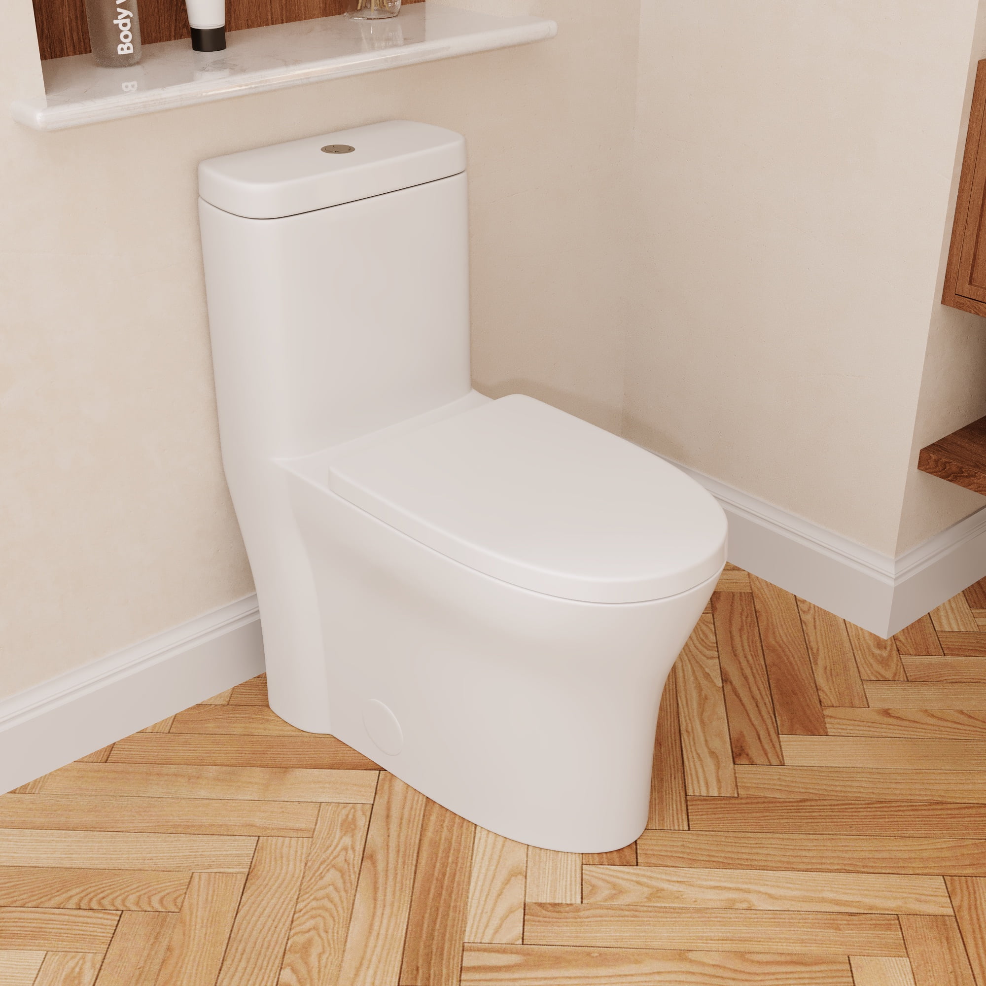 DV-1F0197 One Piece Toilet Modern Toilet, Fully Skirted Dual Flush Bathroom Toilets Standard Size White Toilet (Seat Included)