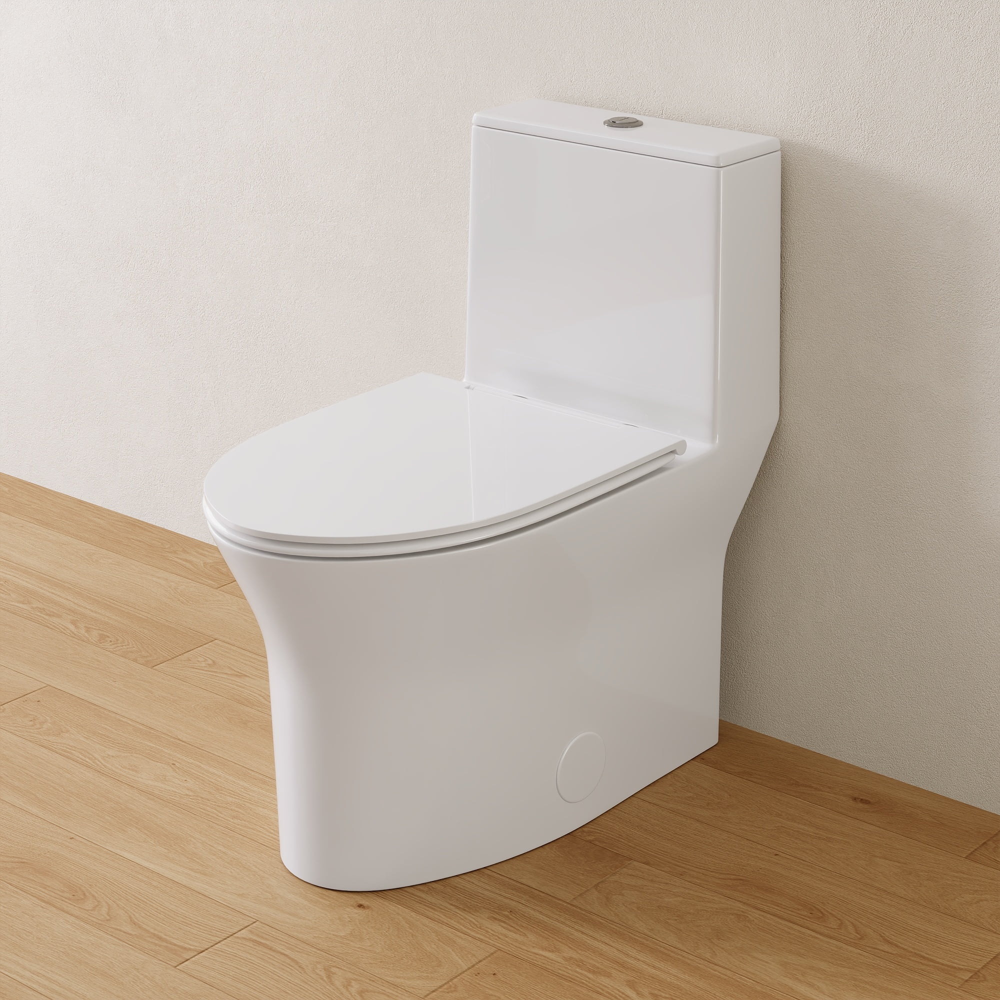 White Ceramic Elongated Dual Flush One-Piece Toilet