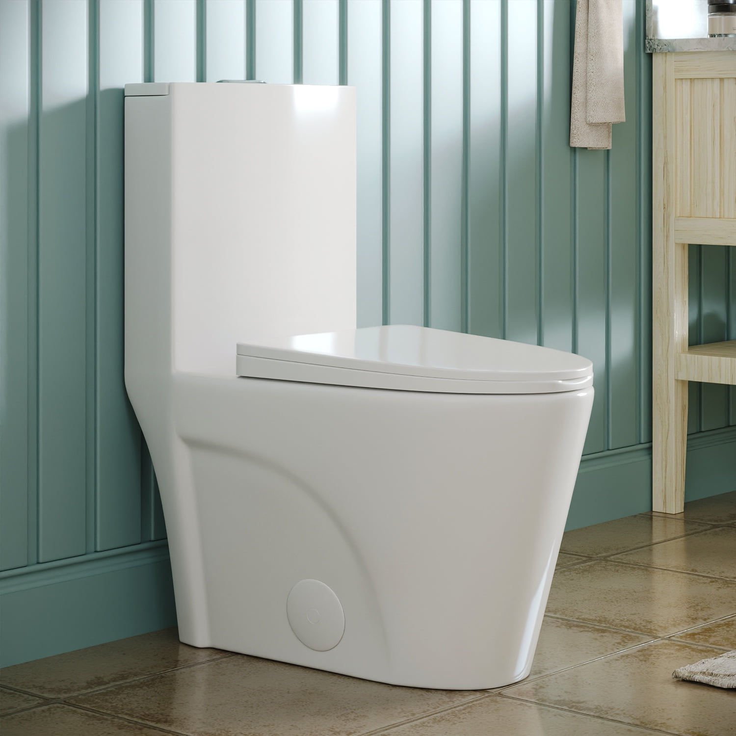 Glossy White High Efficiency Dual Flush Elongated One-Piece Toilet