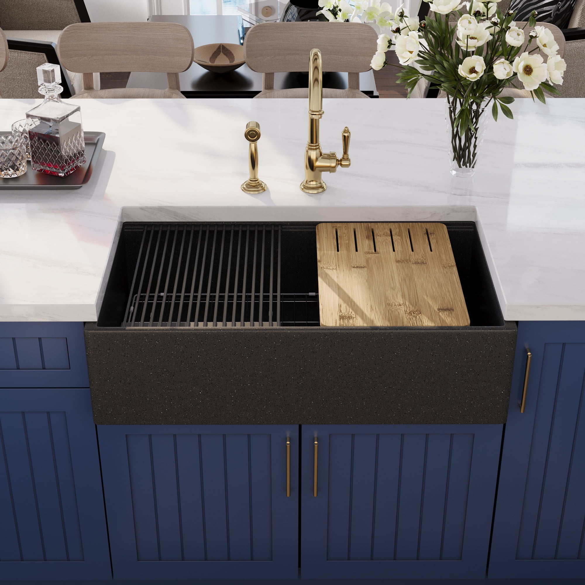 33" Dark Brown Stainless Steel Farmhouse Drop-In Kitchen Sink