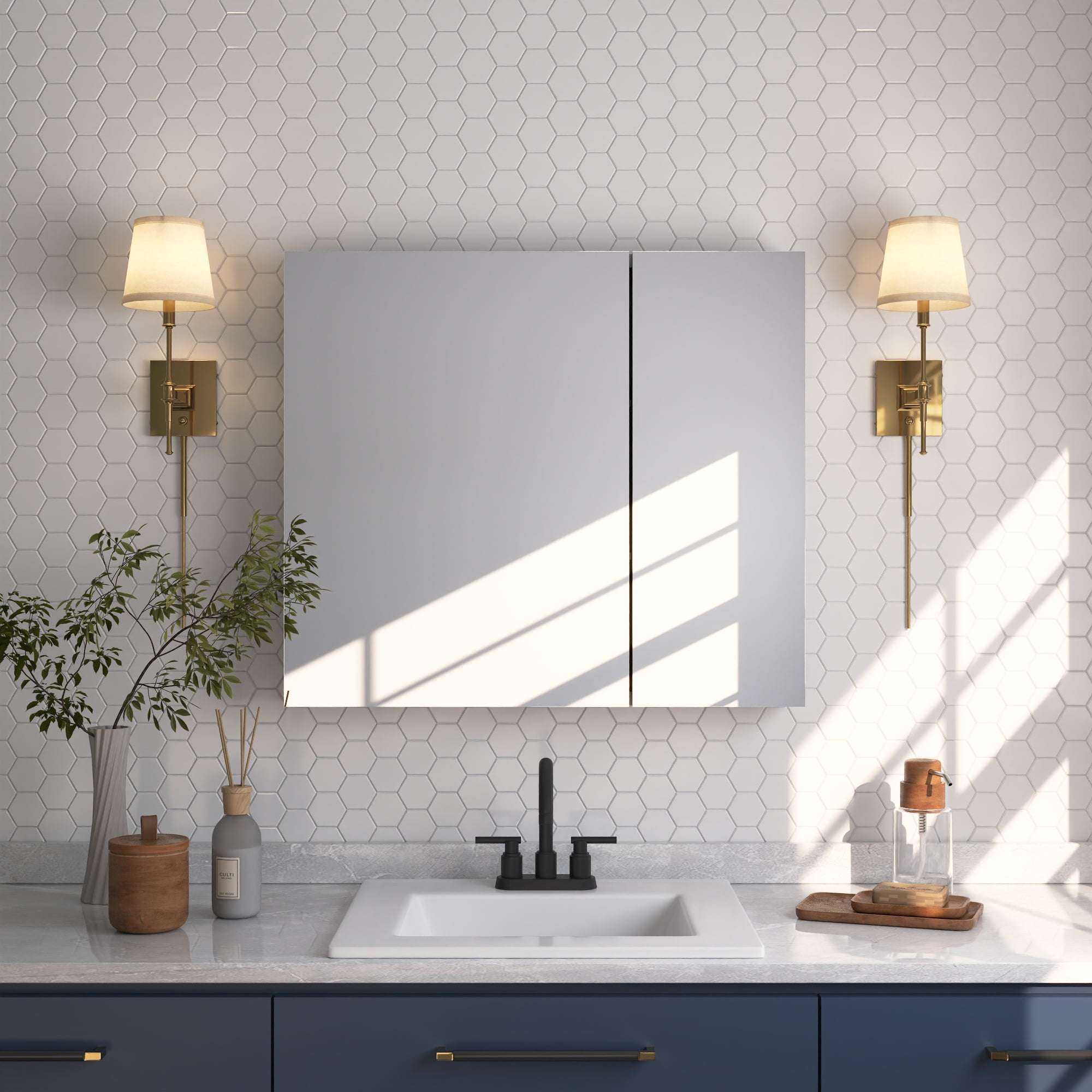 30'' W x 26'' H Frameless Mirrored Medicine Cabinet with Adjustable Shelves