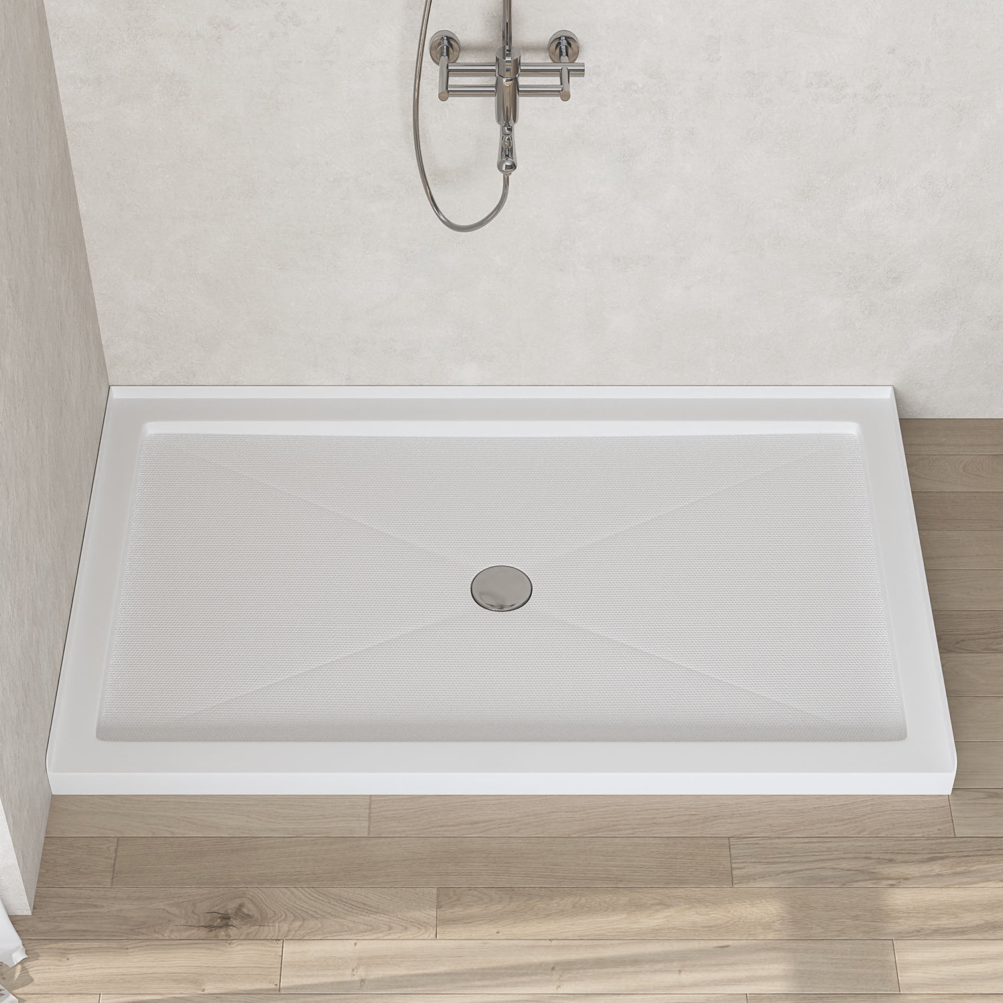 60'' White Acrylic Shower Base with Non-slip Design