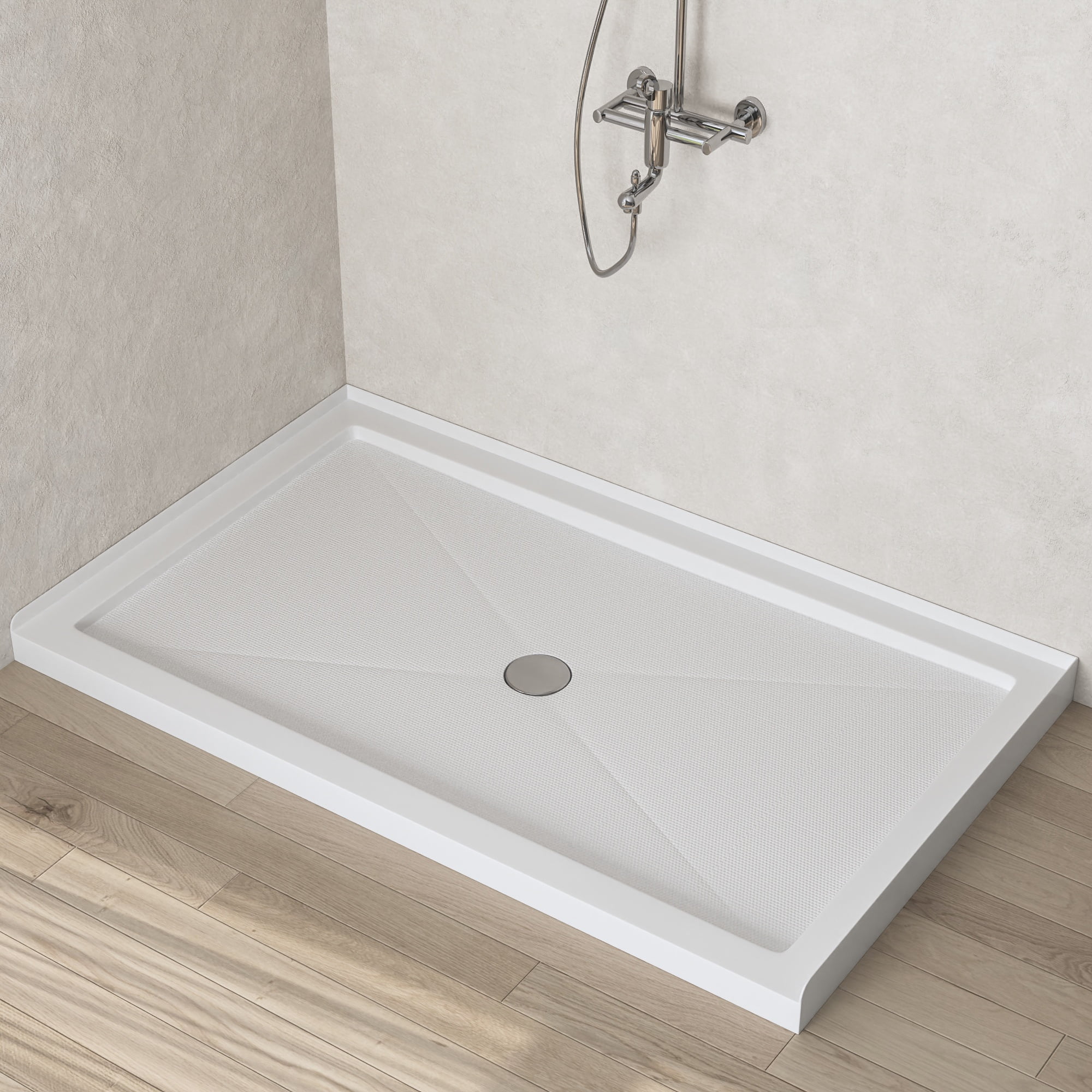 60'' White Acrylic Shower Base with Non-slip Design