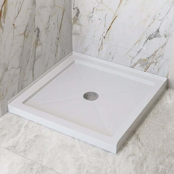 DV-1SB0111 DeerValley 35" L x 35" W Single Threshold Square White Shower Base Center Drain, Non-slip Design