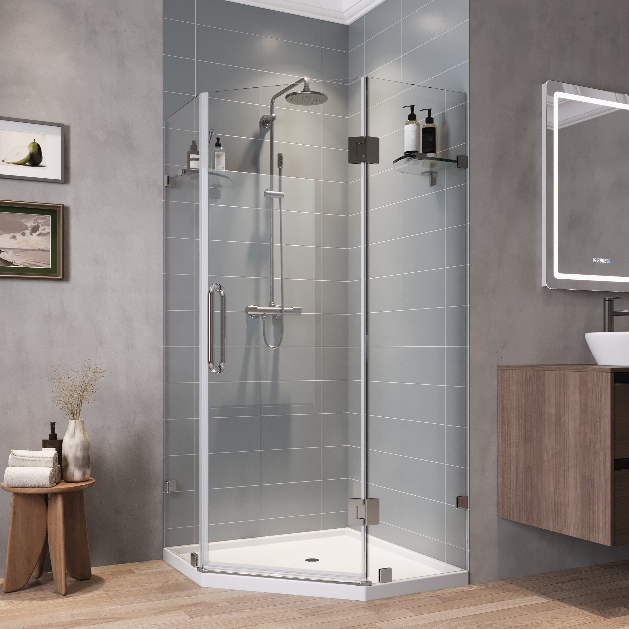 34'' Clear Tempered Glass Frameless Neo-Angle Shower Enclosure