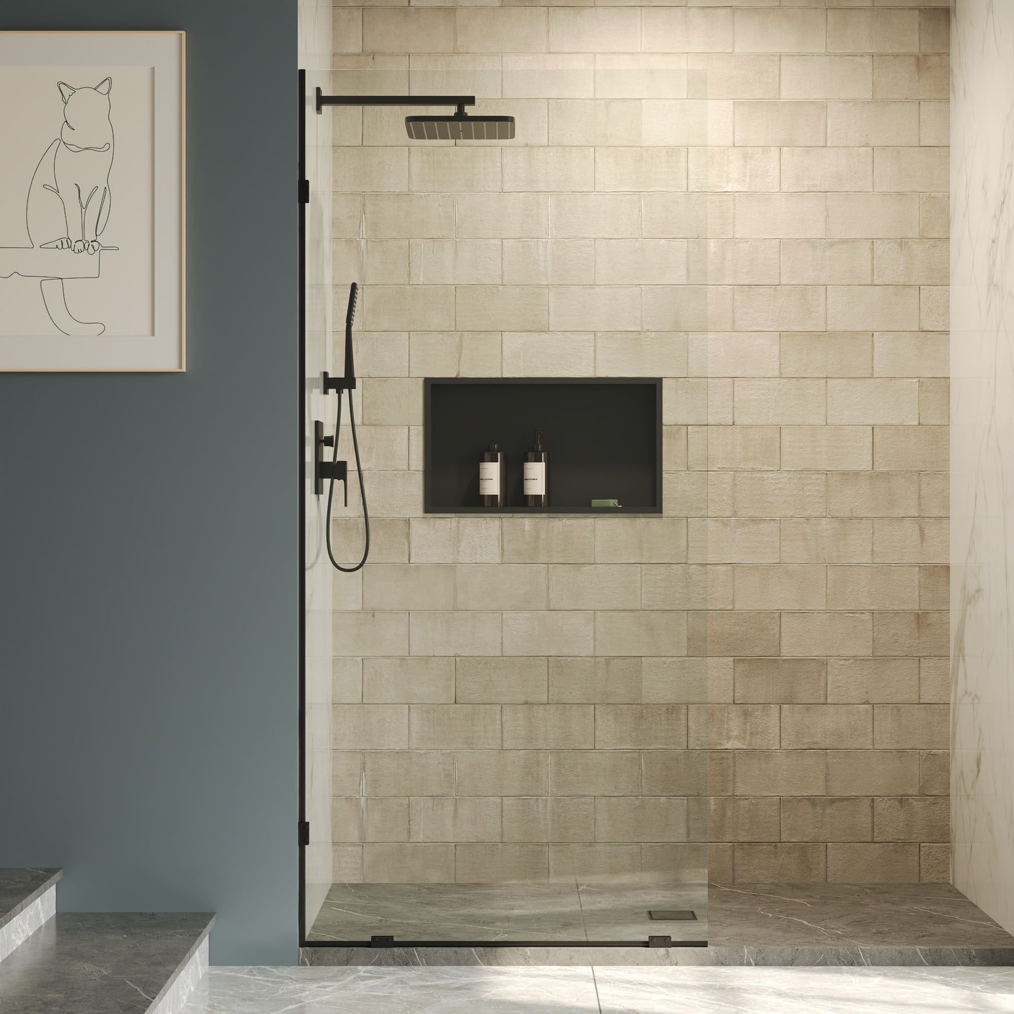 DV-1SD0220B Single Fixed Glass Panel For Shower 36"×78", Thick Frameless Tempered Safety Glass Shower Screen