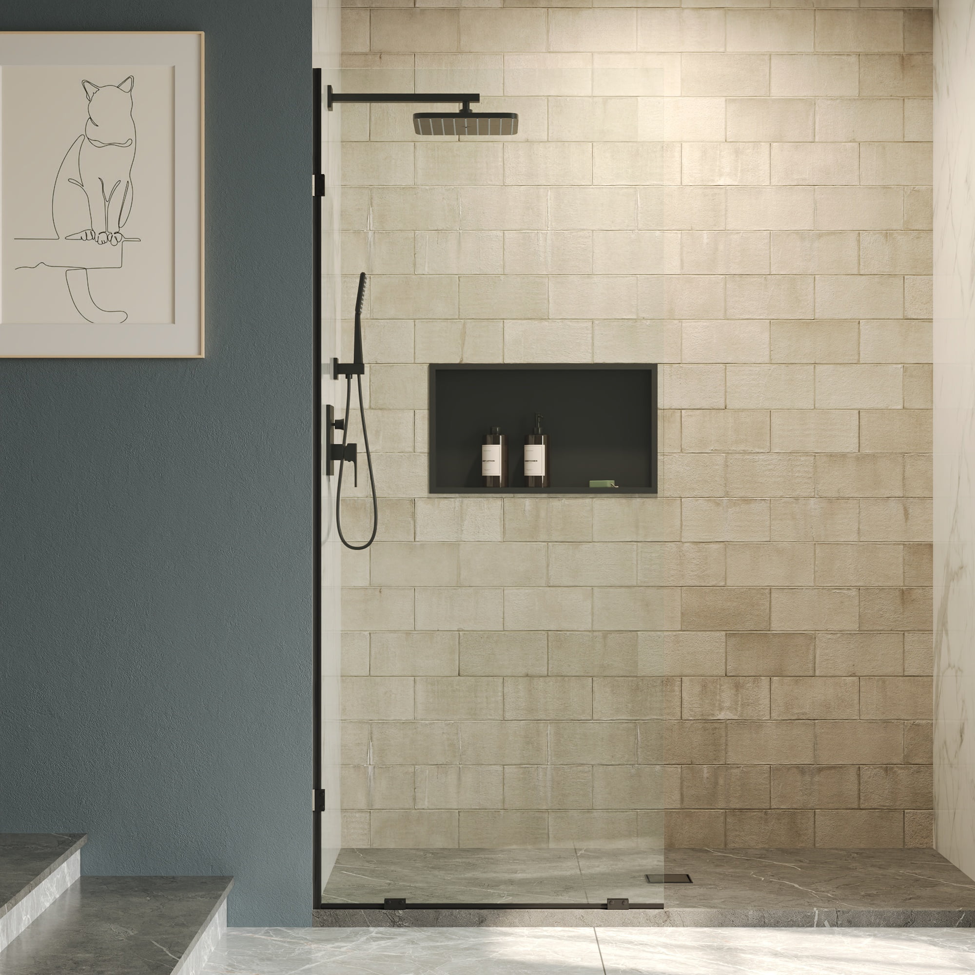 DV-1SD0221B Single Fixed Glass Panel For Shower 32"×78", Thick Frameless Tempered Safety Glass Shower Screen