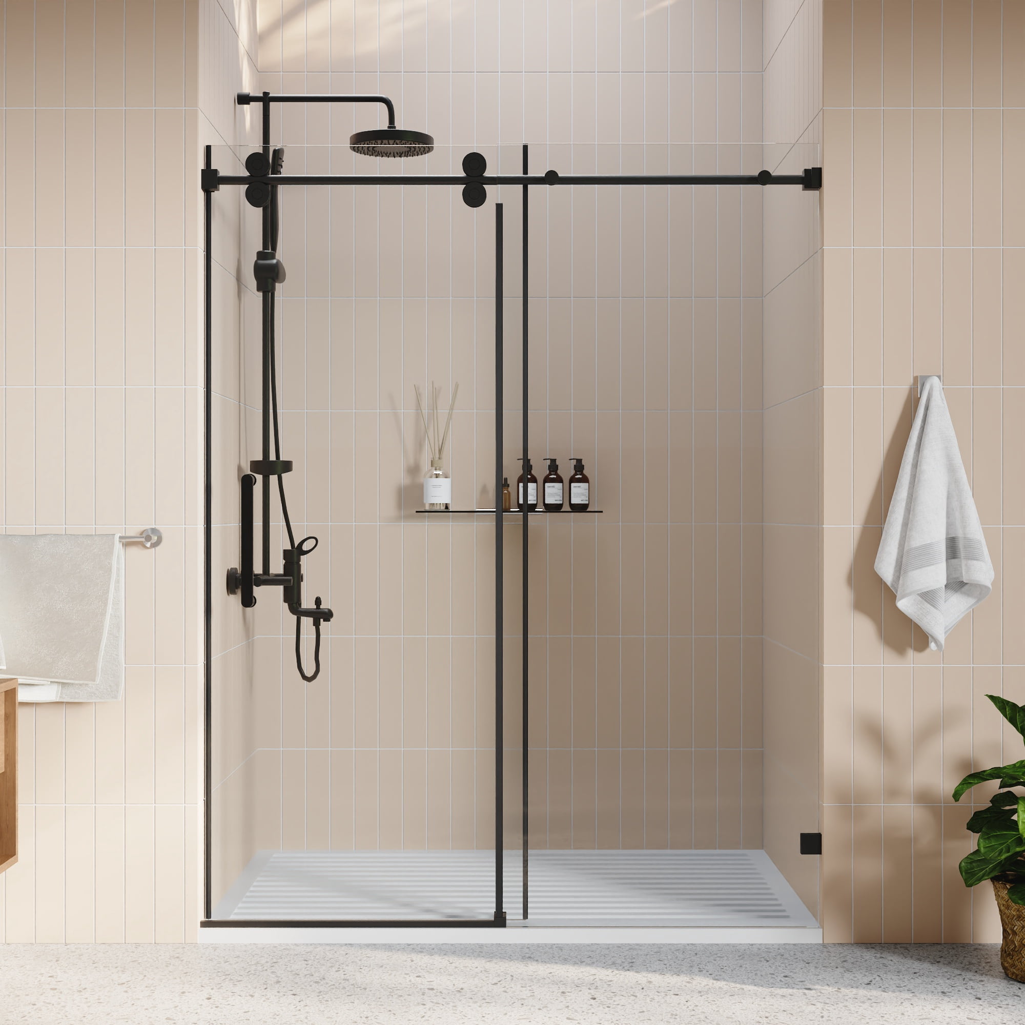 DV-1SD057 Concord 56" - 60" W x 76" H Single Sliding Frameless Shower Door with 10mm Tempered Glass, Stainless Steel Accessories