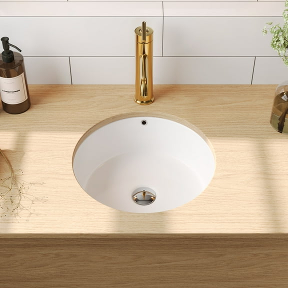 DV-1U0207 DeerValley 16" x 16" White Ceramic Round Undermount Bathroom Sink with Overflow