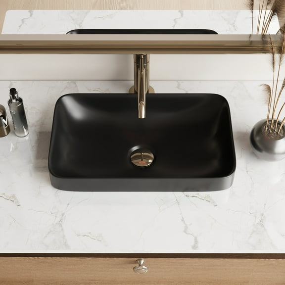 DV-1V0047B DeerValley Ally 19'' x 12'' Drop-In Bathroom Sink Semi-Recessed Vessel Sink Rectangular Above Counter Basin