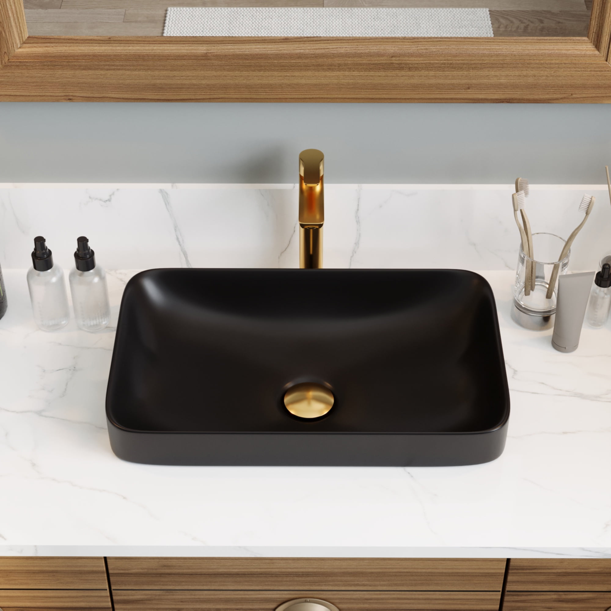 Ally Black Ceramic Above-Counter Rectangular Vessel Sink