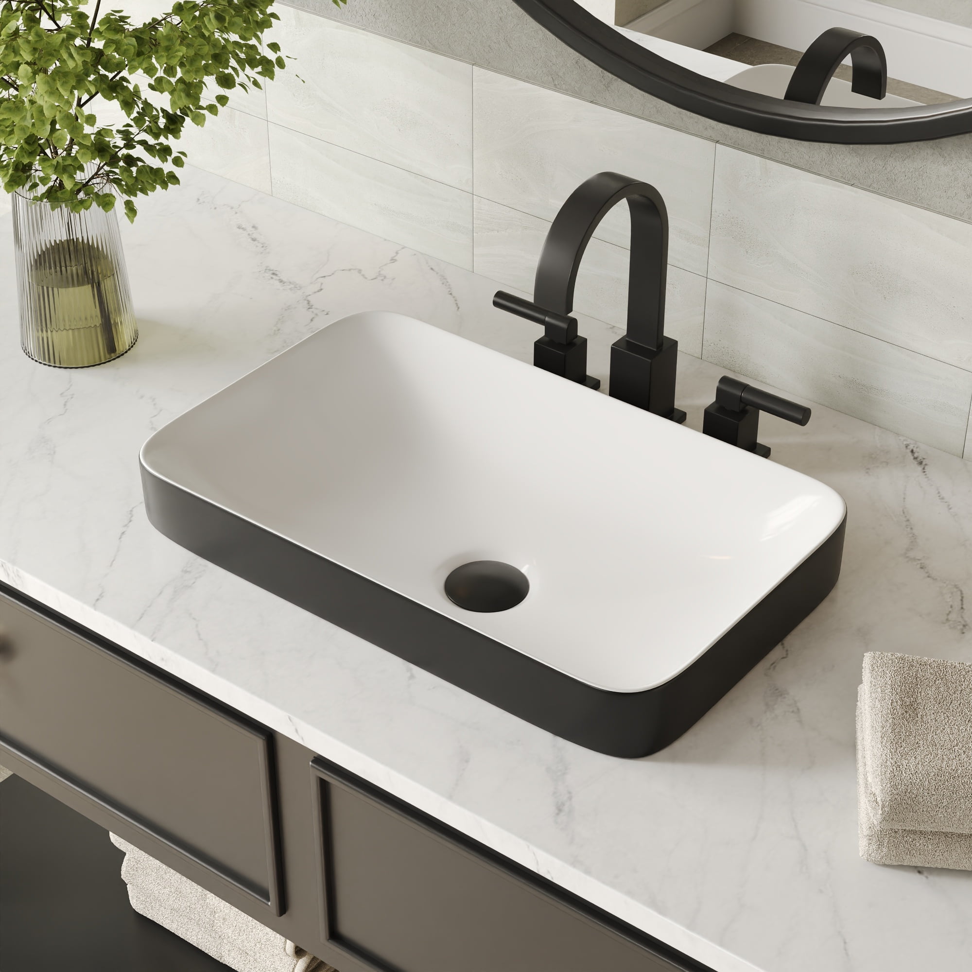 DeerValley Ally 19'' x 12'' Drop-In Bathroom Sink Semi-Recessed Vessel Sink Rectangular Above Counter Basin