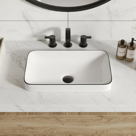 DV-1V0235 DeerValley Ally 19'' x 12'' Drop-In Bathroom Sink Semi-Recessed Vessel Sink Rectangular Above Counter Basin
