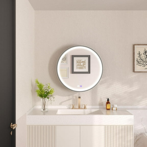DV-1VM0188 24'' Round Framed Led Lights Wall Mounted Medicine Cabinets With Mirrors, Defogger, Stepless Dimming, Built-In Outlet