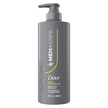 Dove Men+Care 2-in-1 Shampoo for Real Hair that Powers Up Hair Strength Lime & Cedar with Invigorating & Moisturizing Results, 18 fl oz 1 Count
