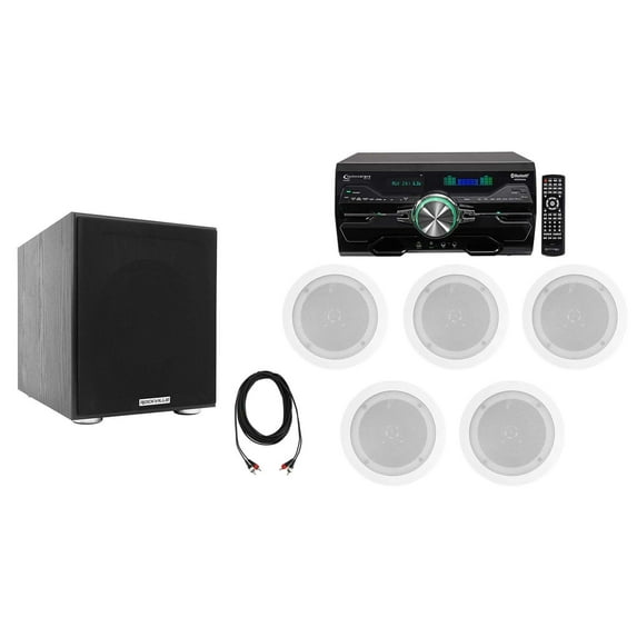 DV4000 4000w Home Theater DVD Receiver+5) 5.25" White Ceiling Speakers+Subwoofer