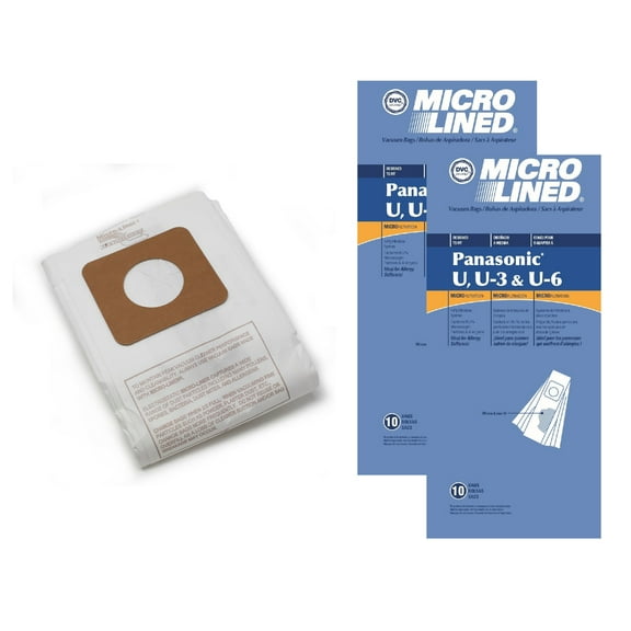 DVC Micro-Lined Paper Replacement Bags Style U, U-3, and U-6 Fit Panasonic Models MC-V5100, 5200, 5300, 5500, 6200, 6300, 6600, 6700, 6800, 6900 - 20 Bags